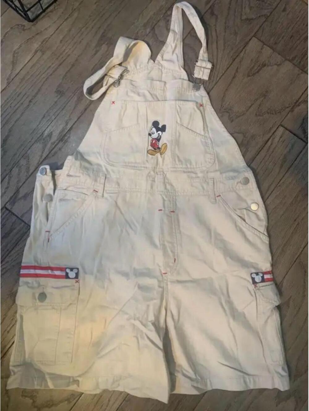Disney Mickey Mouse overalls in white & cream cotton, size L #disney #mickey